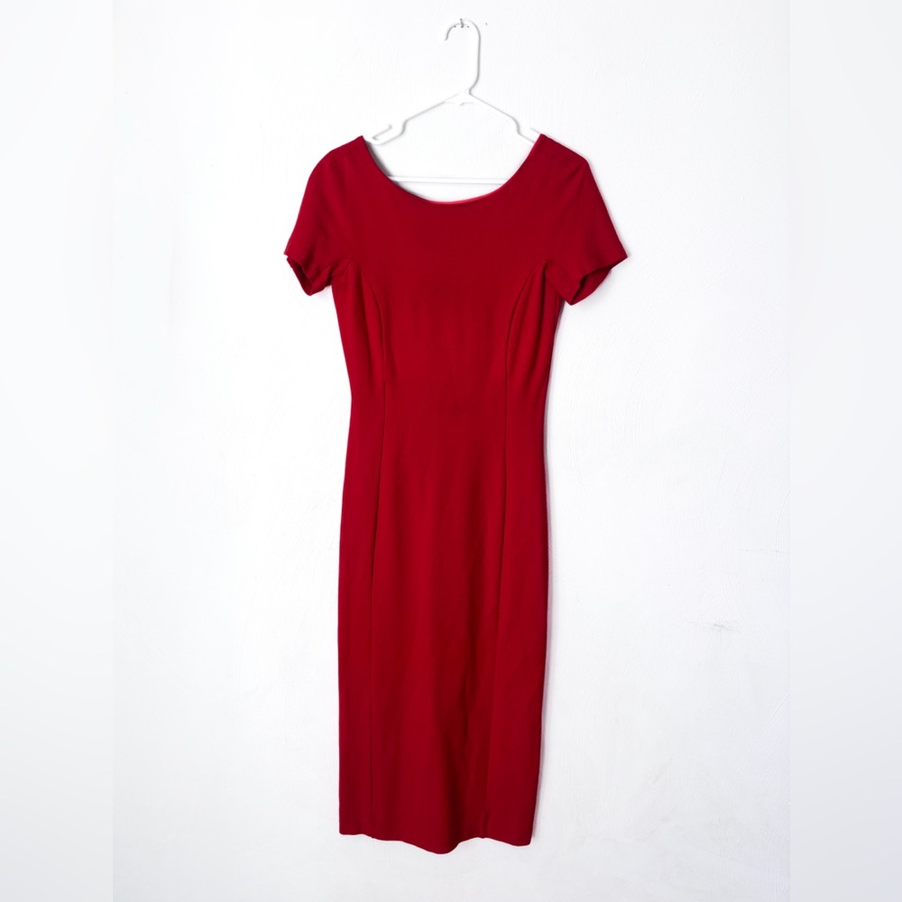 Zara Red Bodycon Short Sleeve Fitted Midi Dress - Picture 3 of 4